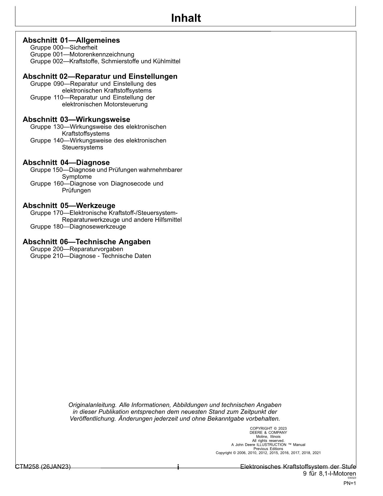 JOHN DEERE 8.1L MOTOR REPARATURHANDBUCH WERKSTATTHANDBUCH