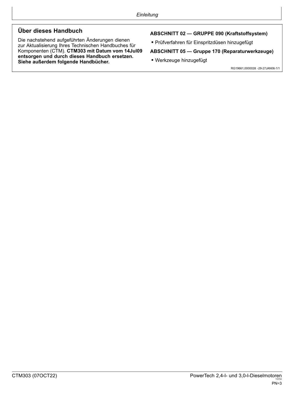 JOHN DEERE 2.4L 3.0L MOTOR REPARATURHANDBUCH WERKSTATTHANDBUCH