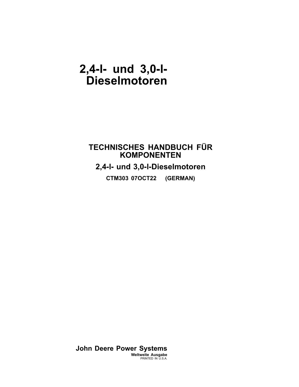 JOHN DEERE 2.4L 3.0L MOTOR REPARATURHANDBUCH WERKSTATTHANDBUCH