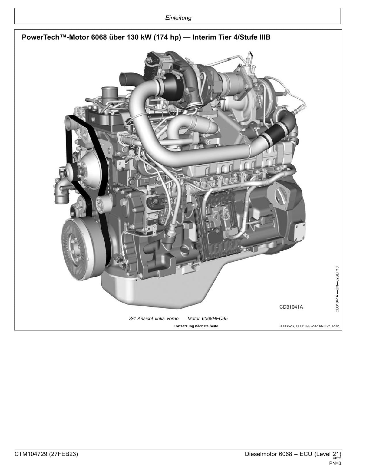 JOHN DEERE 6068 6.8L MOTOR REPARATURHANDBUCH WERKSTATTHANDBUCH #2