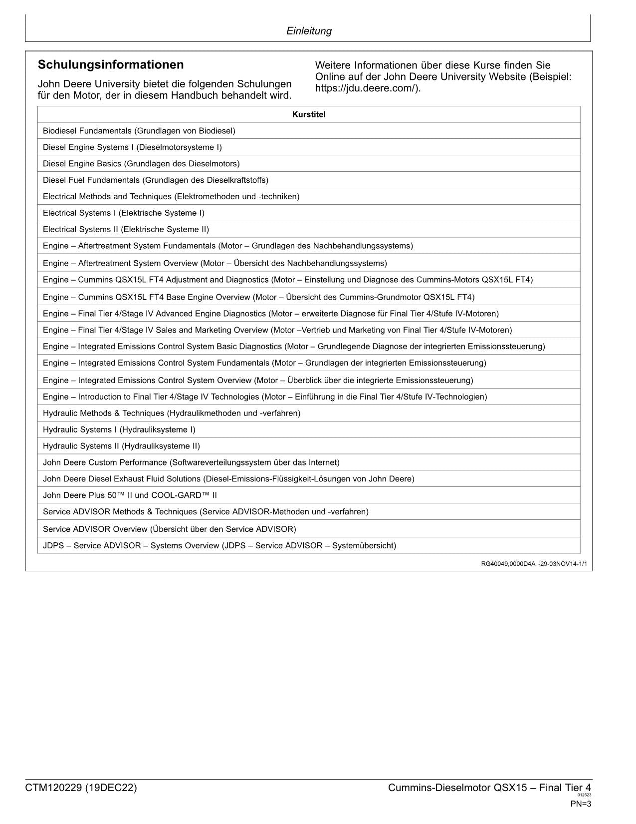 JOHN DEERE QSX15 CUMMINS QSX15 TIER4 MOTOR REPARATURHANDBUCH WERKSTATTHANDBUCH