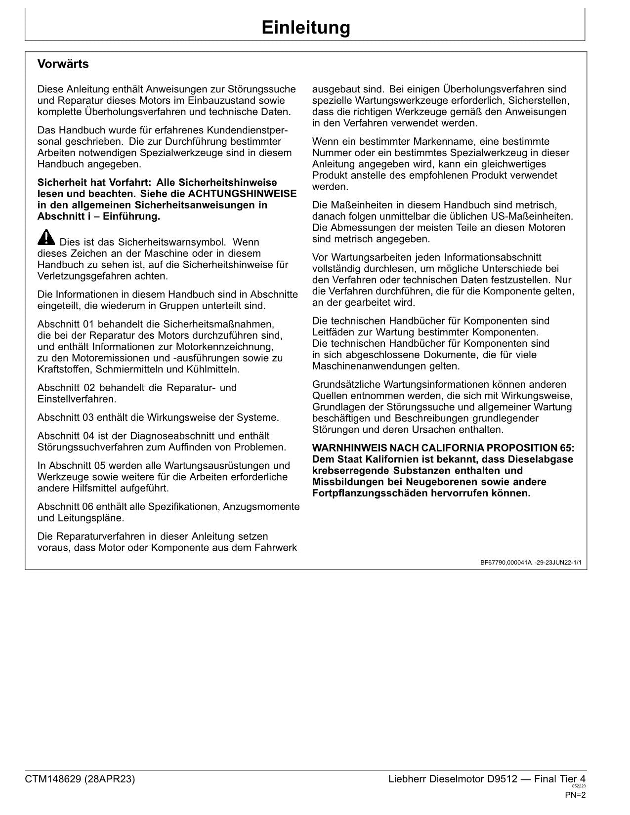 JOHN DEERE D9512 9700 9800 9900 TIER4 MOTEUR REPARATURHANDBUCH WERKSTATTHANDBUCH