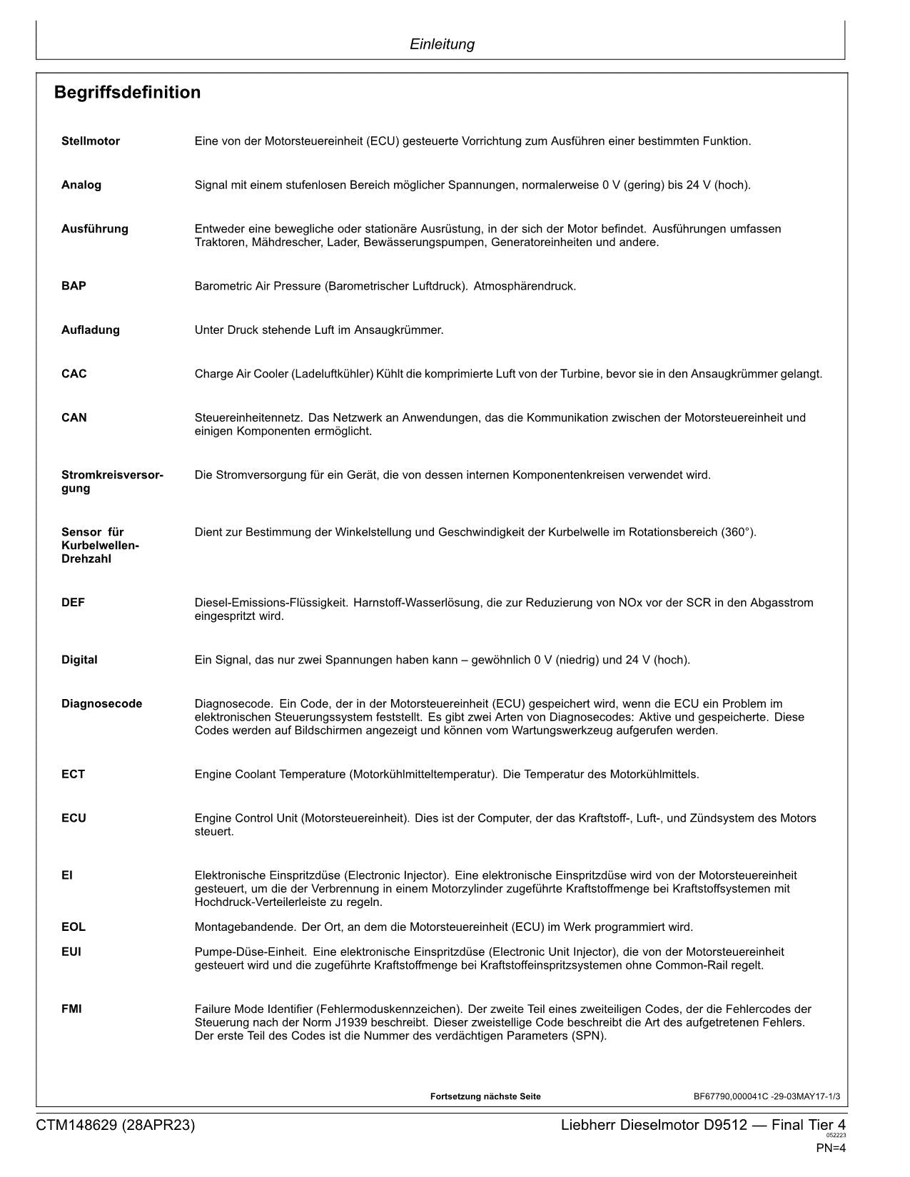 JOHN DEERE D9512 9700 9800 9900 TIER4 MOTOR REPARATURHANDBUCH WERKSTATTHANDBUCH