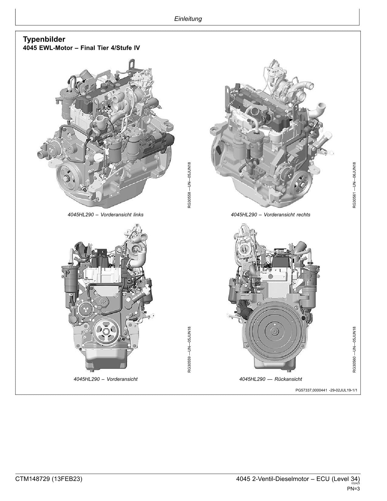 JOHN DEERE 4045 4045HL290 4045WG402 4045WG501 ECU MOTOR REPARATURHANDBUCH