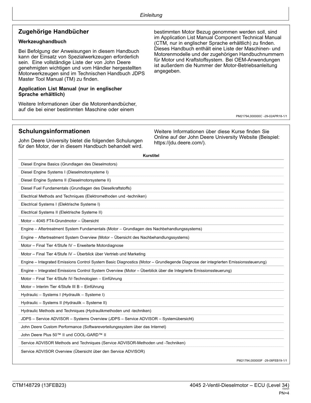 JOHN DEERE 4045 4045HL290 4045WG402 4045WG501 ECU MOTOR REPARATURHANDBUCH