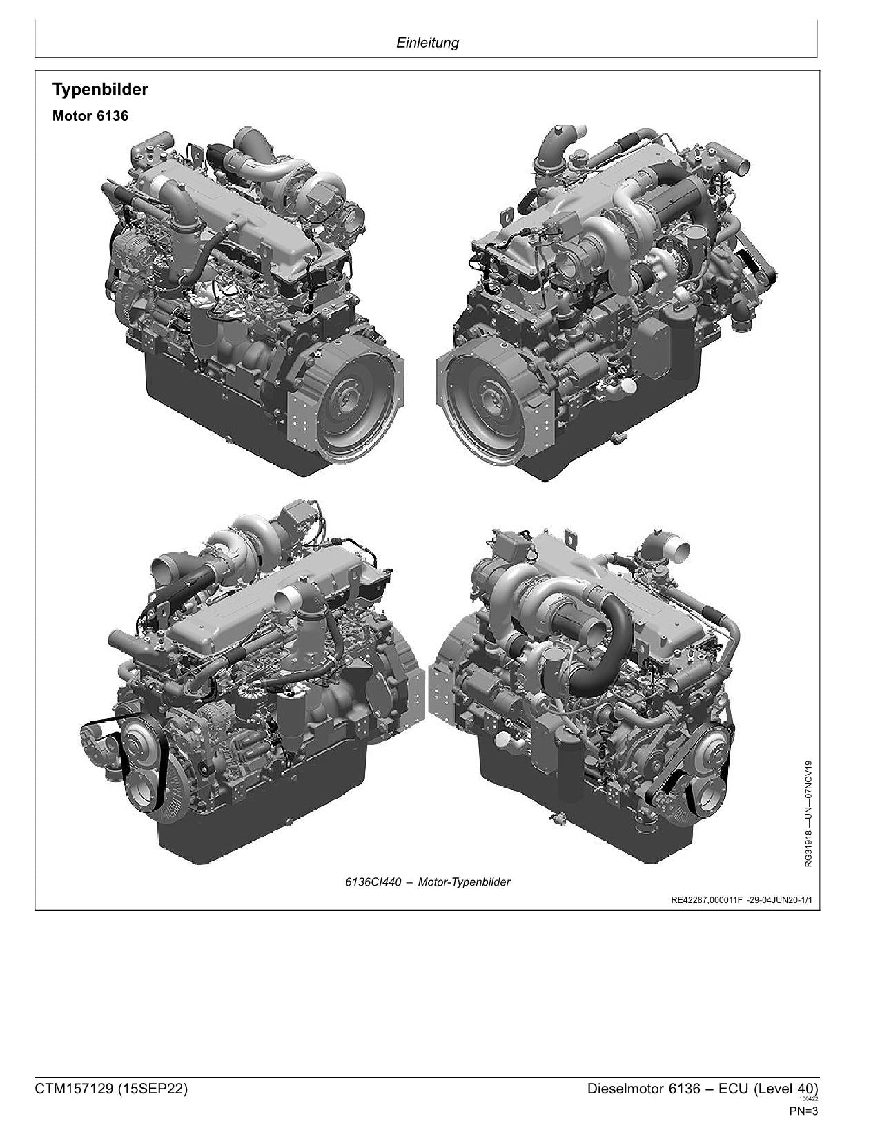 JOHN DEERE 6136 CH950 CH960 X9 1000 X9 1100 ECU MOTOR REPARATURHANDBUCH