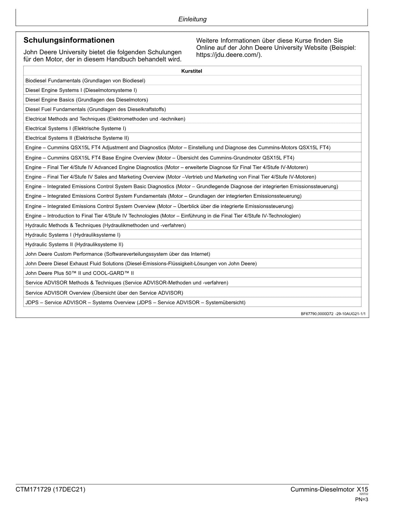 JOHN DEERE 9R 640 QSX15 9RX 640 9R 640 MOTEUR REPARATURHANDBUCH WERKSTATTHANDBUCH