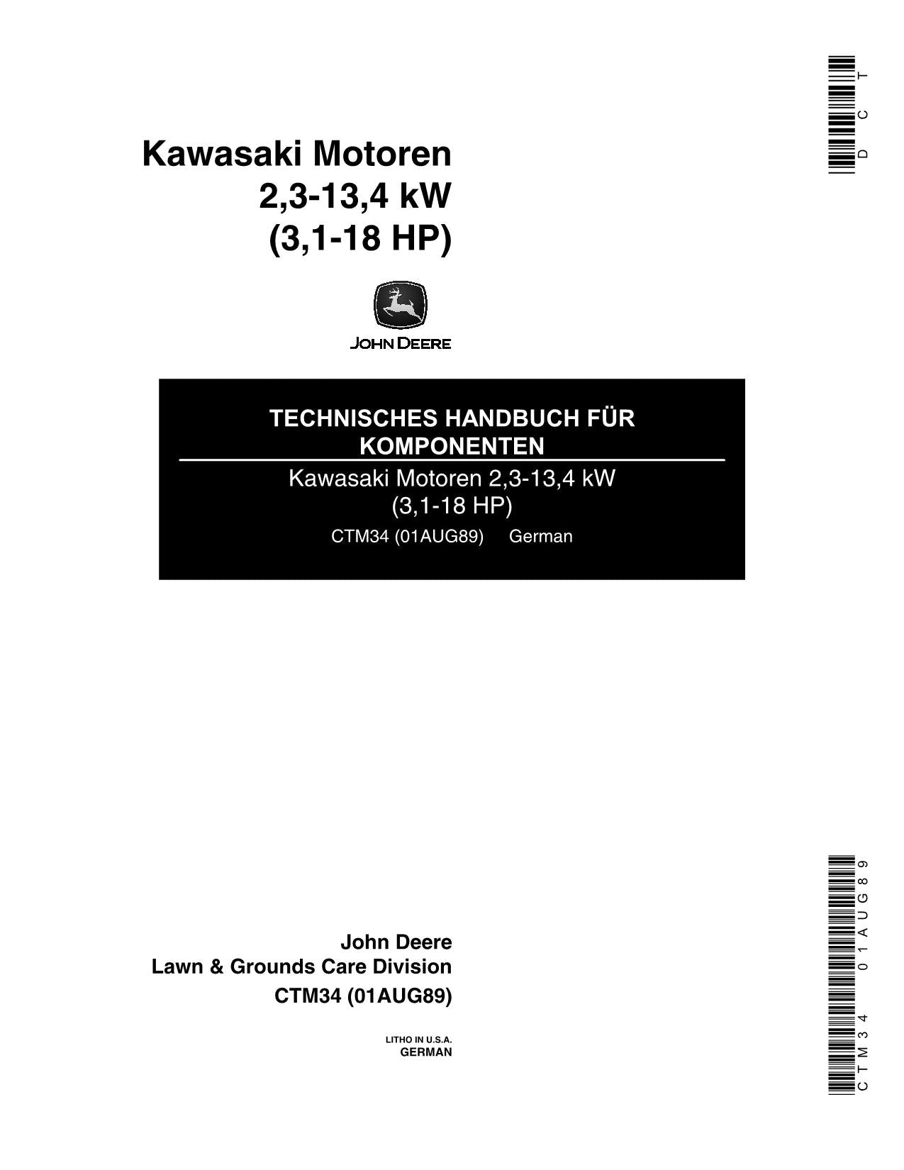 JOHN DEERE 3K KAWASAKI MOTOR REPARATURHANDBUCH WERKSTATTHANDBUCH