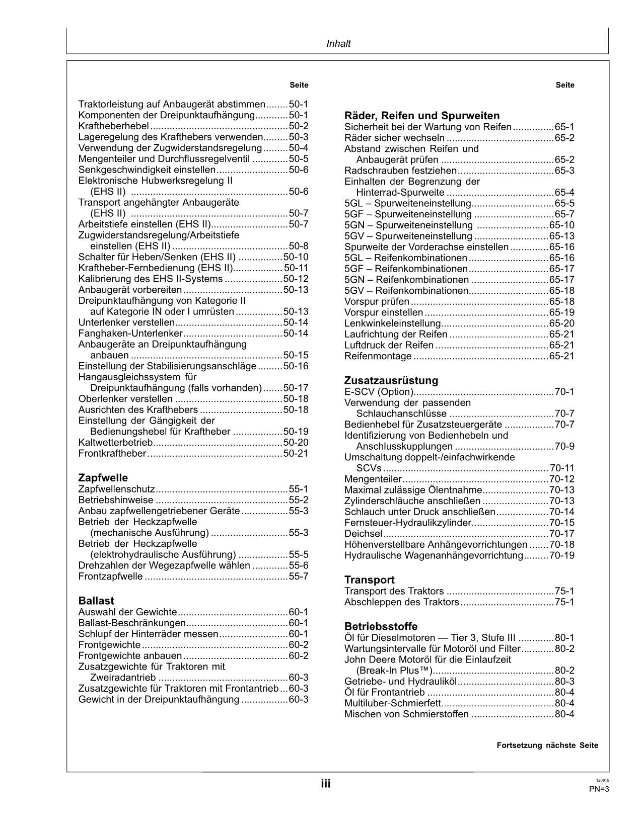 JOHN DEERE 5075GL 5085GL 5075GF 5085GF 5100GF 5075GN TRAKTOR BETRIEBSANLEITUNG