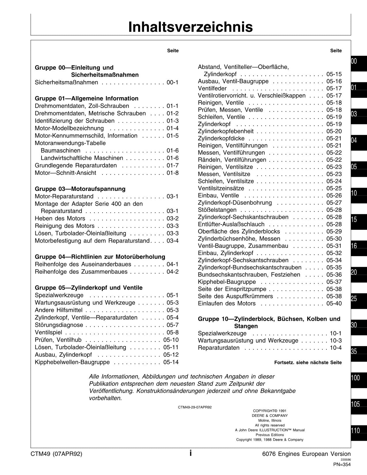 JOHN DEERE 6076 MOTOR REPARATURHANDBUCH ser 499999