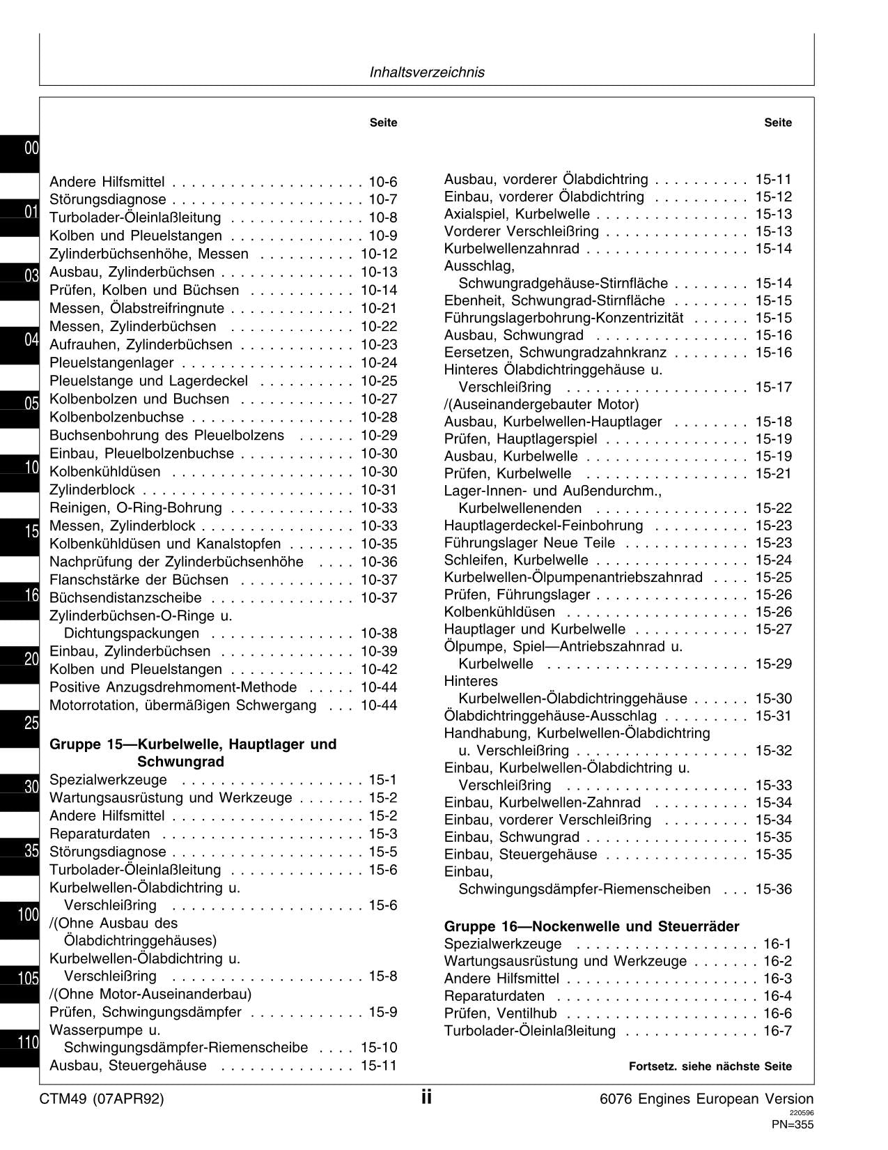 JOHN DEERE 6076 MOTOR REPARATURHANDBUCH ser 499999