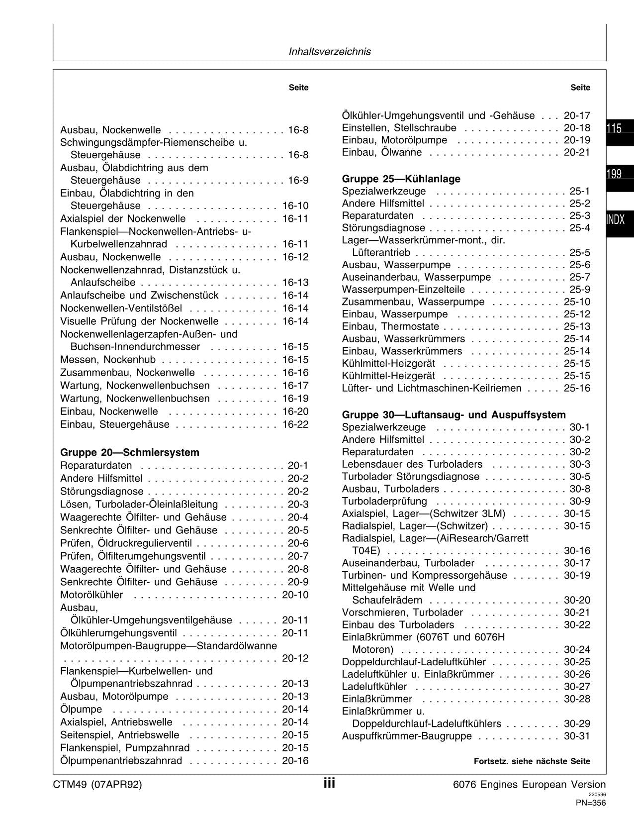 JOHN DEERE 6076 MOTOR REPARATURHANDBUCH ser 499999