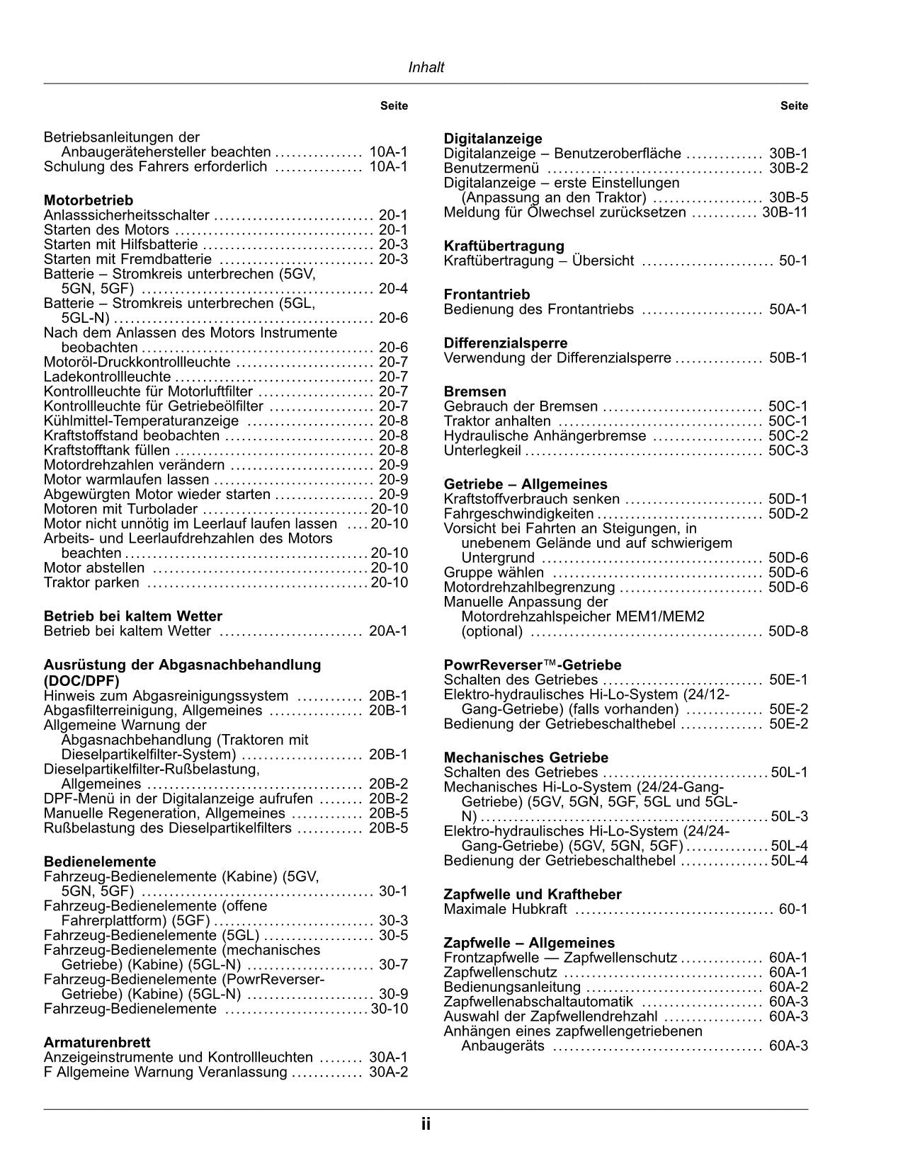 JOHN DEERE 5075GV 5075GN 5075GF 5075GL IT4 TRAKTOR BETRIEBSANLEITUNG