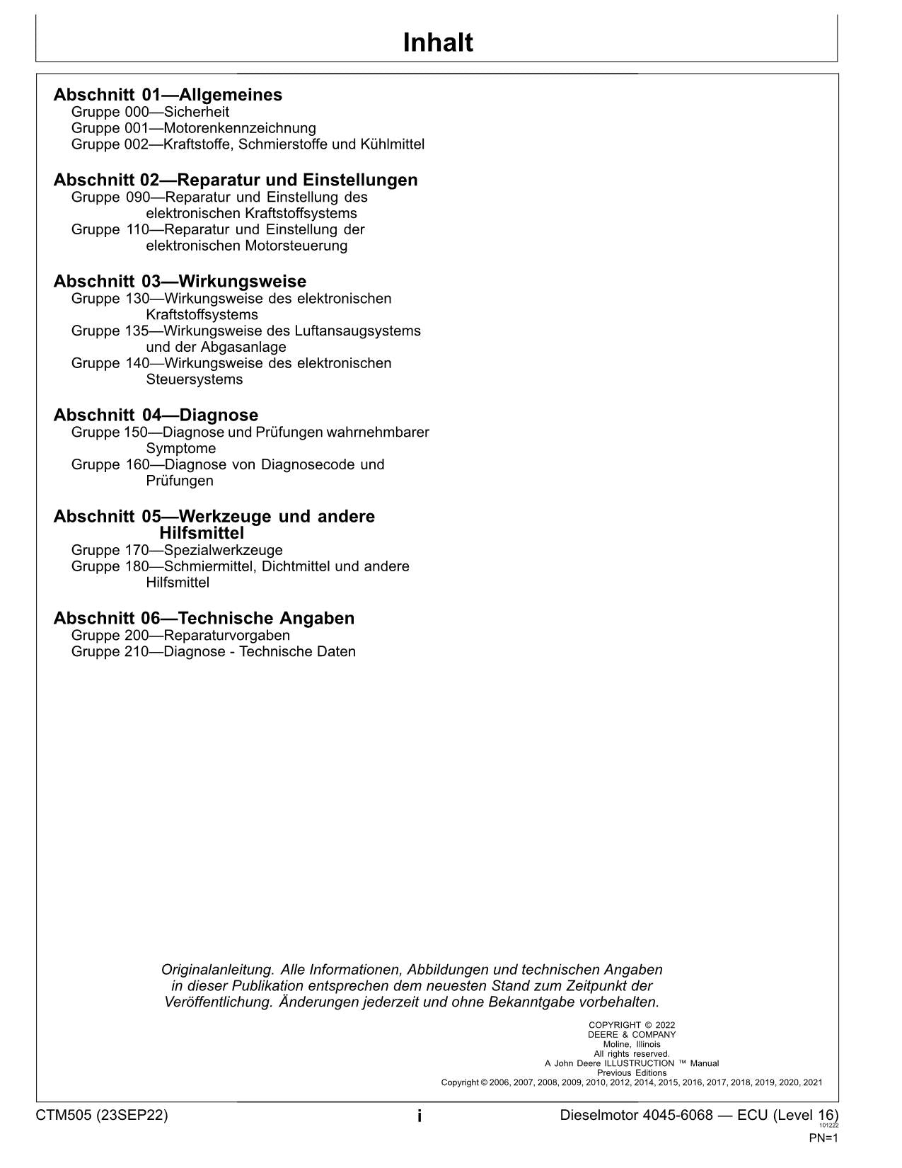 JOHN DEERE 4045 6068 4,5L. 6.8L MOTEUR REPARATURHANDBUCH WERKSTATTHANDBUCH