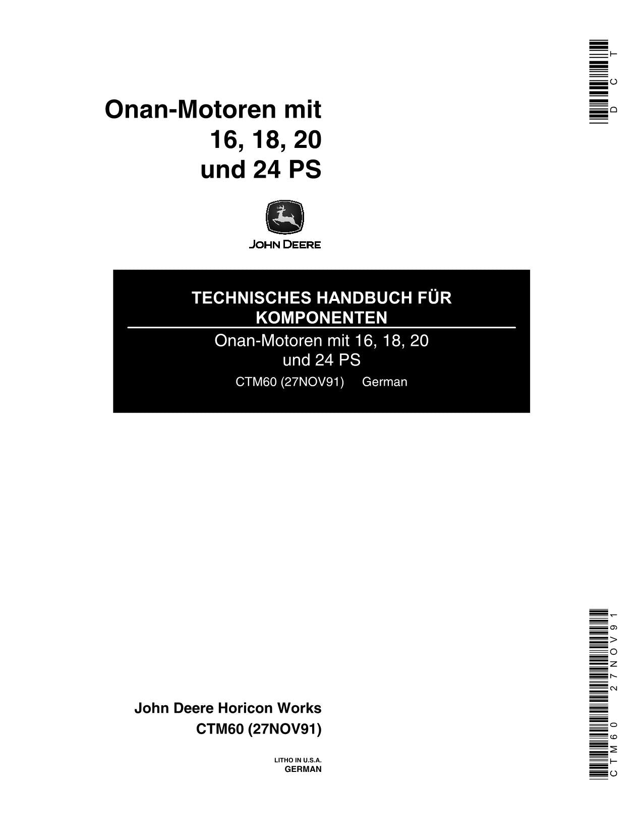 JOHN DEERE ONAN 16 18 20 316 318 420 F910 650 F930 MOTOR REPARATURHANDBUCH