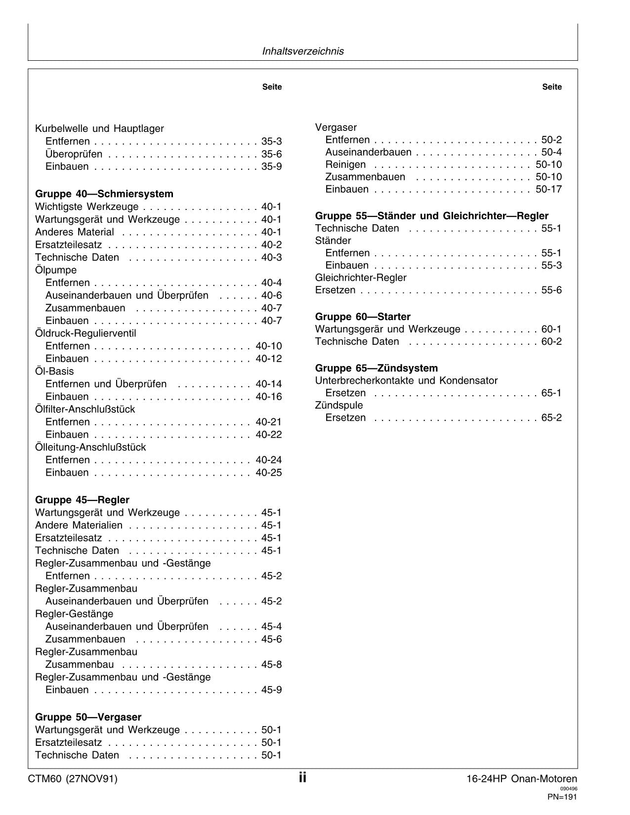 JOHN DEERE ONAN 16 18 20 316 318 420 F910 650 F930 MOTOR REPARATURHANDBUCH