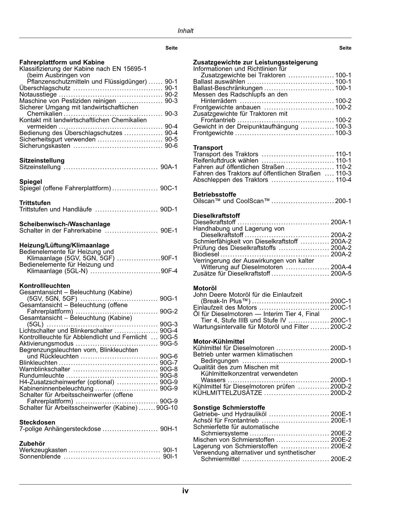 JOHN DEERE 5075GV 5075GN 5075GF 5075GL 5090GV TRAKTOR BETRIEBSANLEITUNG