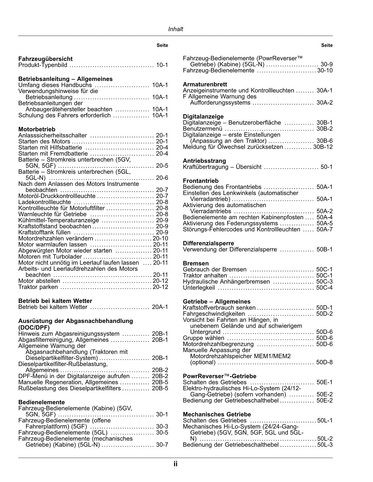 JOHN DEERE 5075GV 5075GN 5075GF 5075GL 5090GV TRAKTOR BETRIEBSANLEITUNG