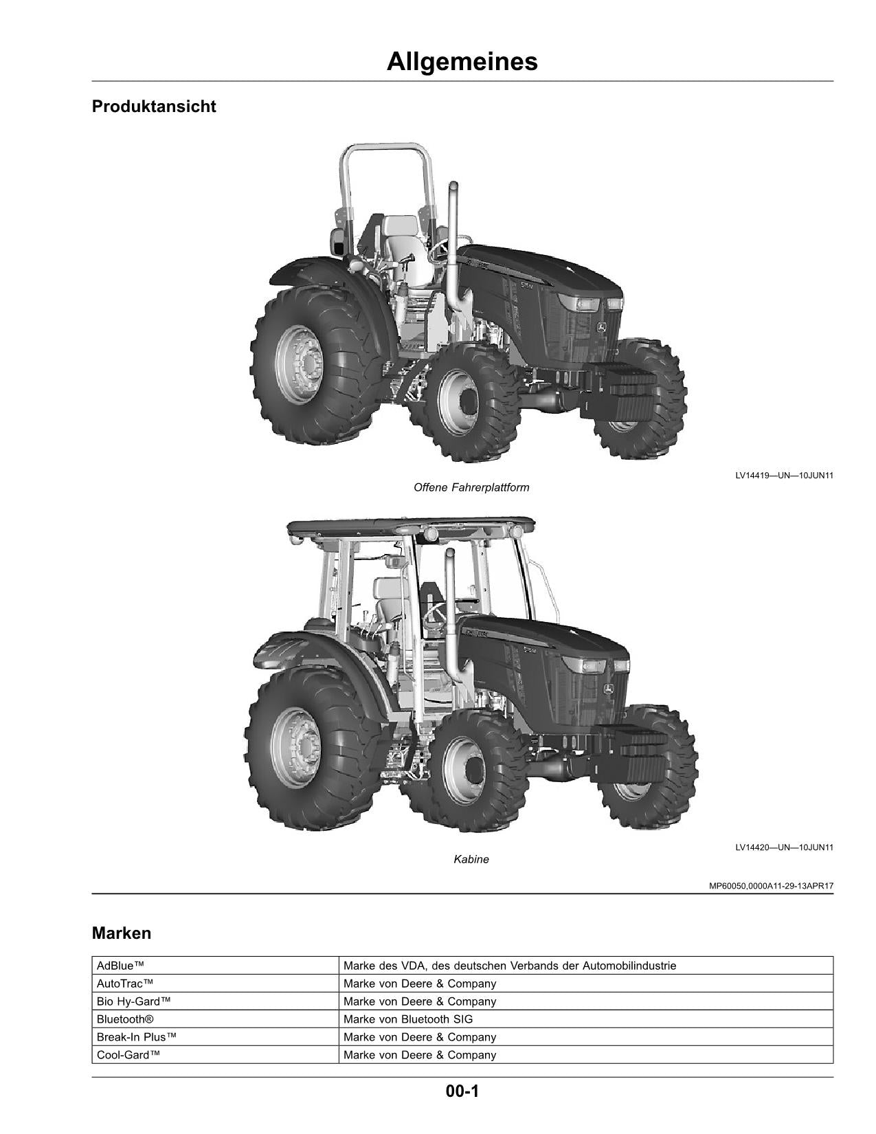 JOHN DEERE 5075M 5090M 5100M  5115M  TRAKTOR BETRIEBSANLEITUNG #1