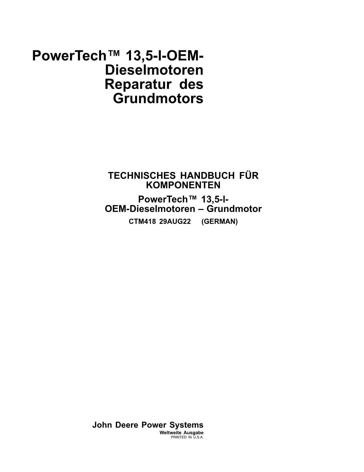 JOHN DEERE 13.5L 6135 MOTOR REPARATURHANDBUCH WELTWEITE AUSGABE