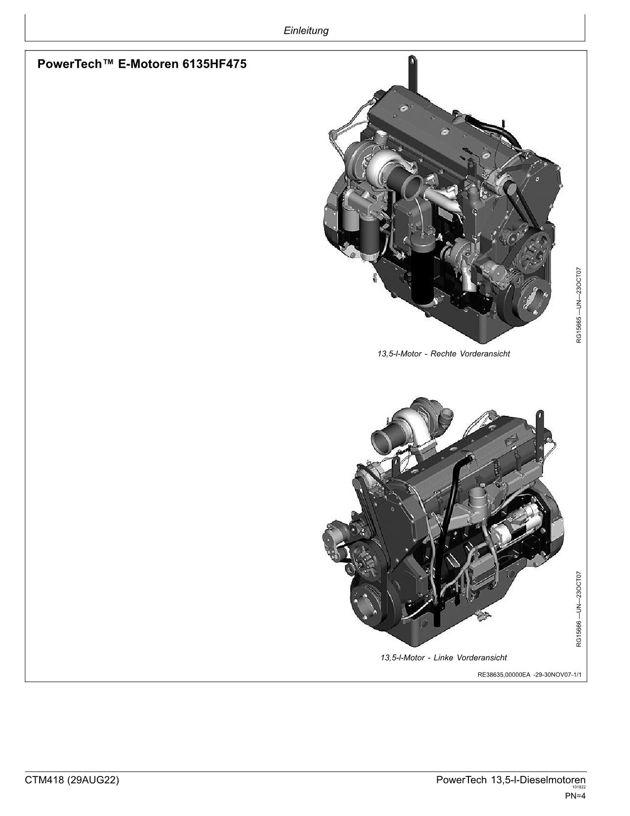 JOHN DEERE 13.5L 6135 MOTOR REPARATURHANDBUCH WELTWEITE AUSGABE