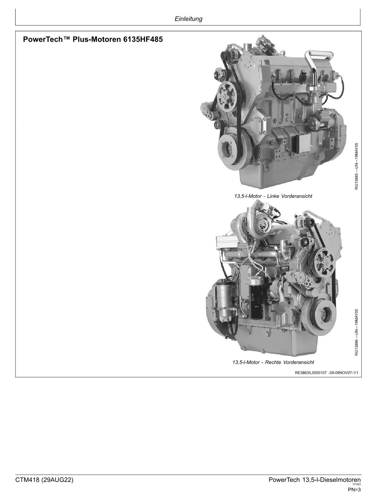 JOHN DEERE 13.5L 6135 MOTOR REPARATURHANDBUCH WELTWEITE AUSGABE