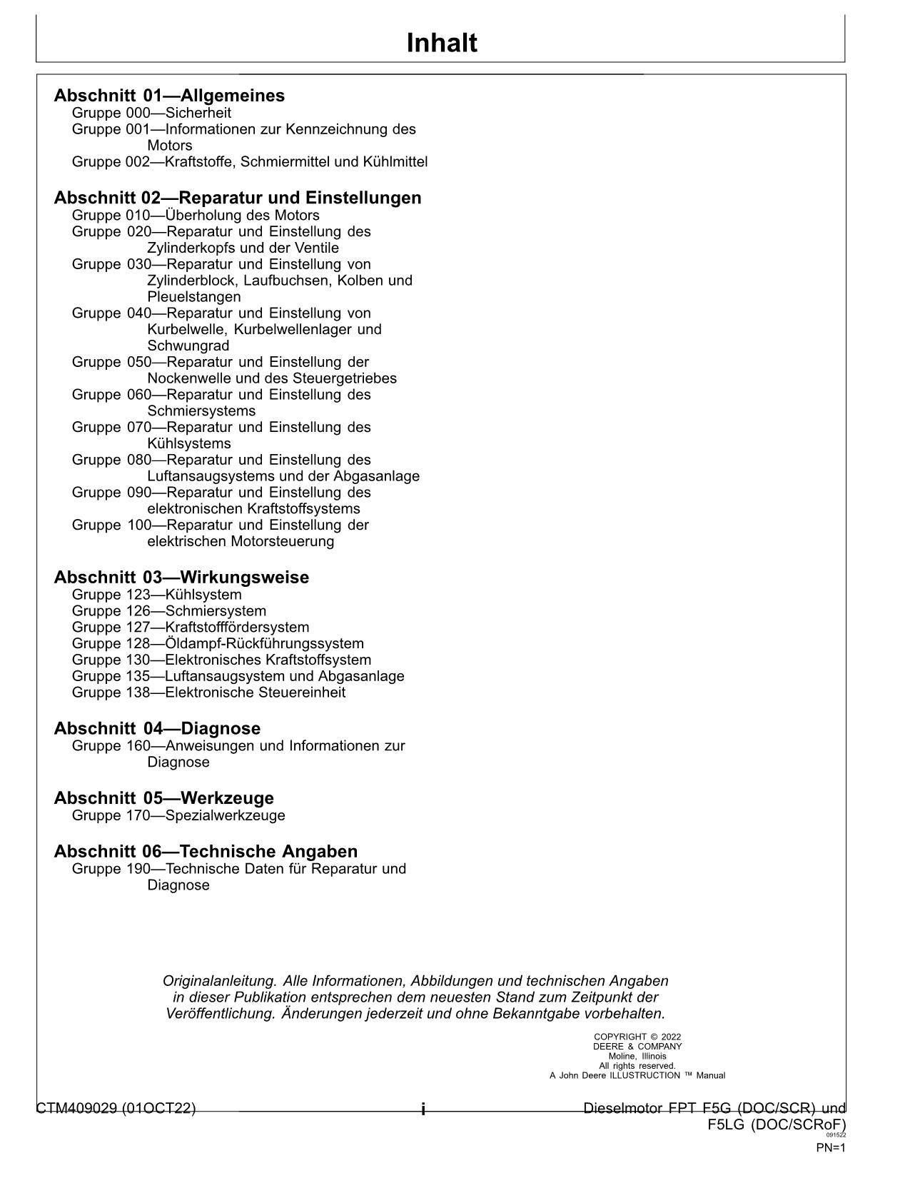 JOHN DEERE MOTOR FPT F5G F5LG DOC SCR REPARATURHANDBUCH