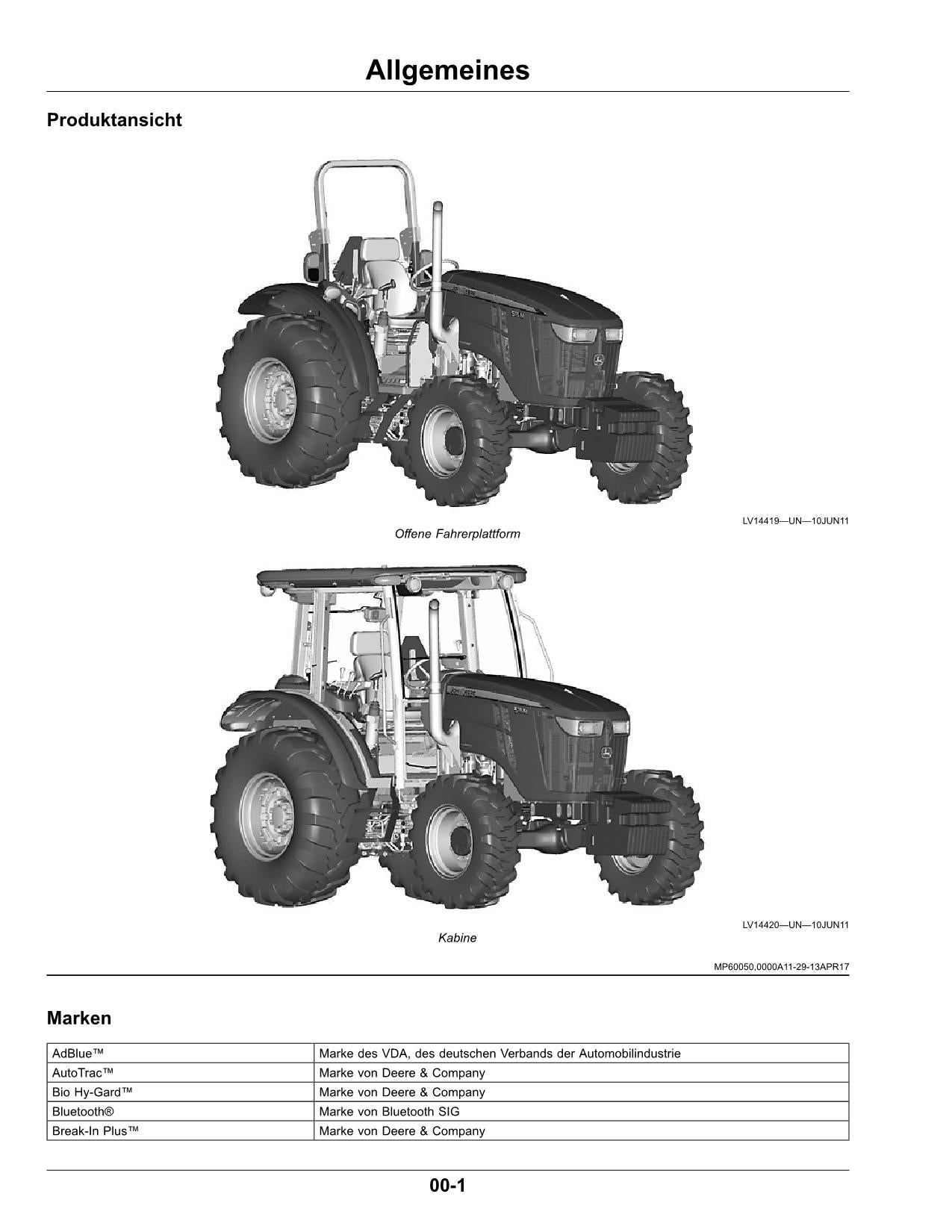 JOHN DEERE 5075M 5090M 5100M 5115M TRAKTOR BETRIEBSANLEITUNG #1