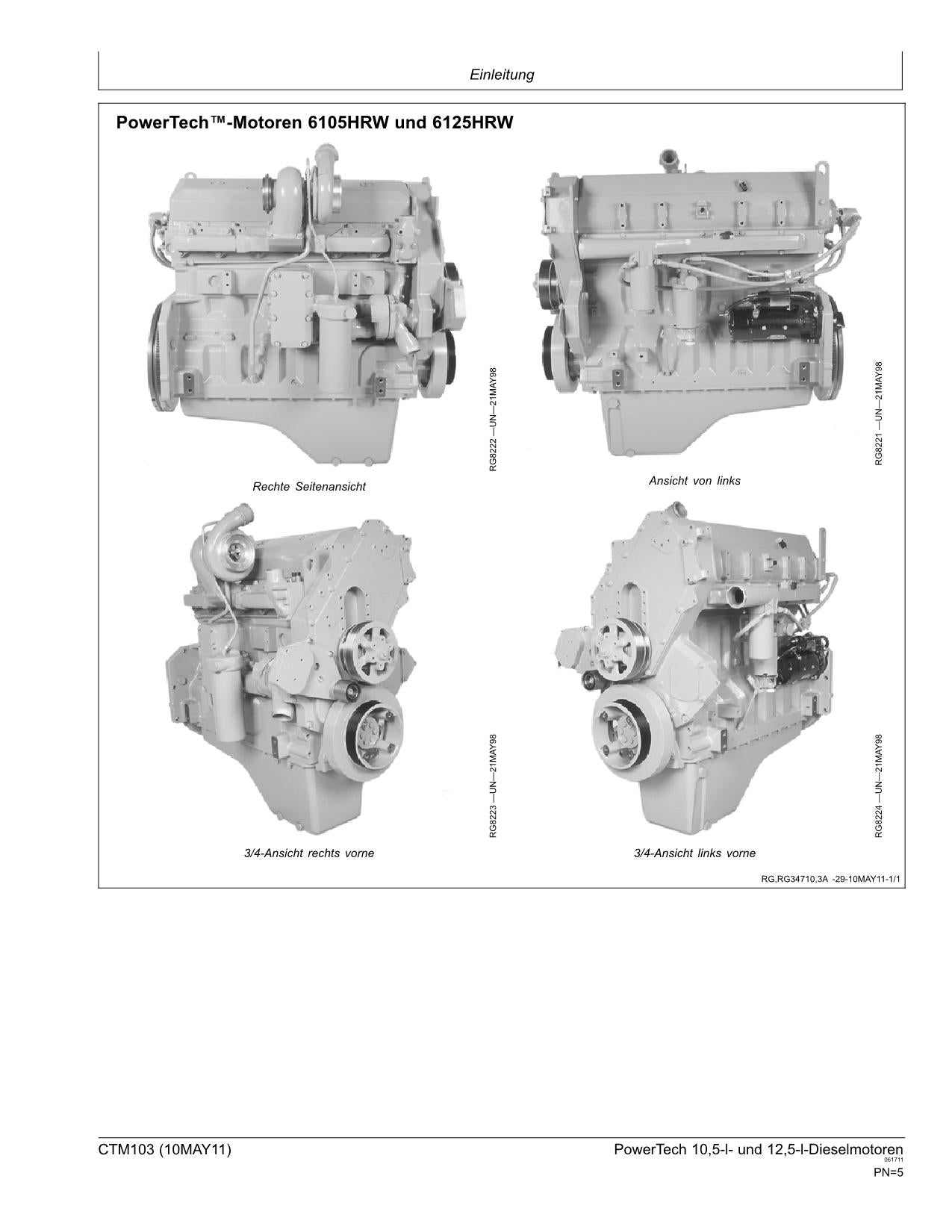 JOHN DEERE 10,5 L 12,5 L POWERTECH MOTEUR RÉPARATION MAIN BUCH WORKSTATTHANDBUCH