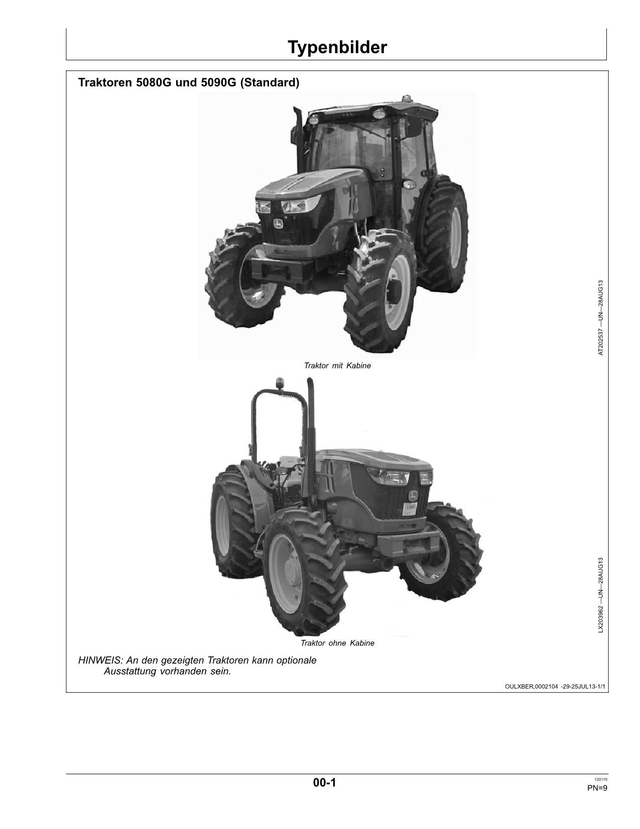 JOHN DEERE 5080G 5090G 5090GH TRAKTOR BETRIEBSANLEITUNG