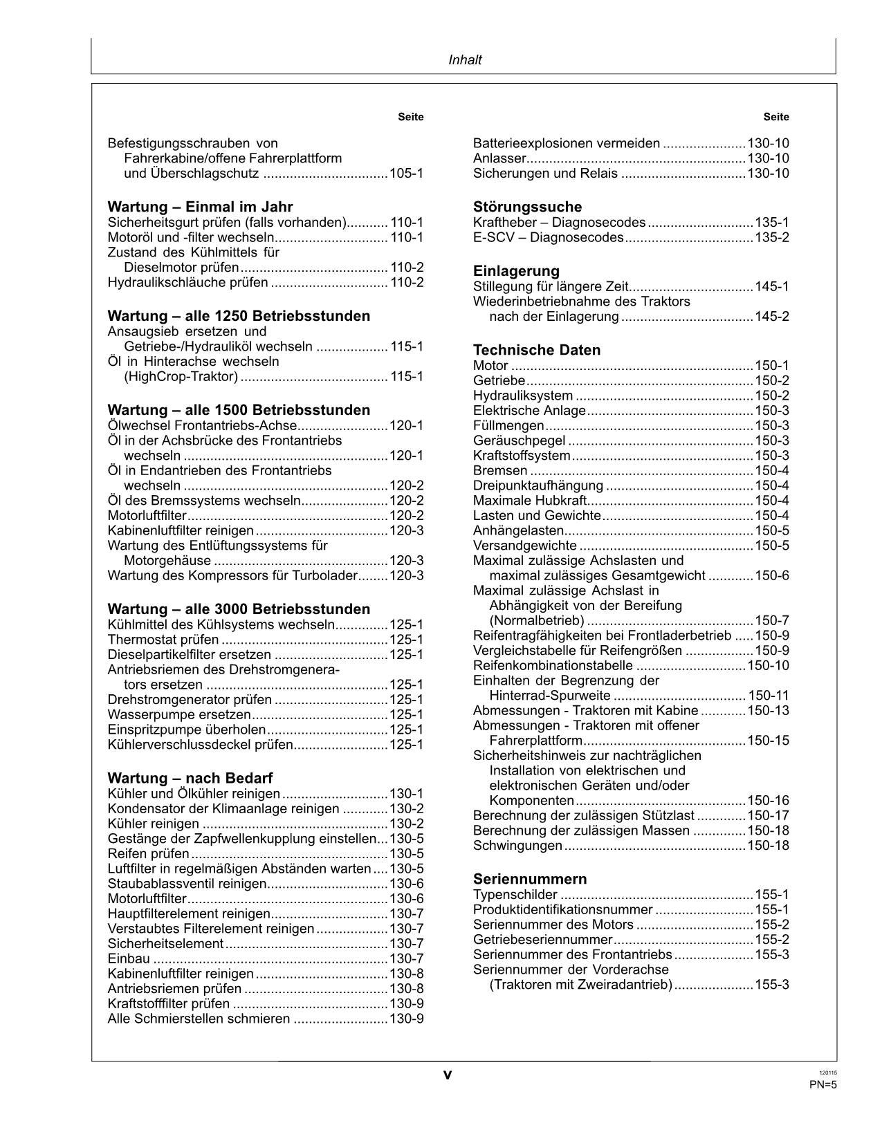 JOHN DEERE 5080G 5090G 5090GH TRAKTOR BETRIEBSANLEITUNG