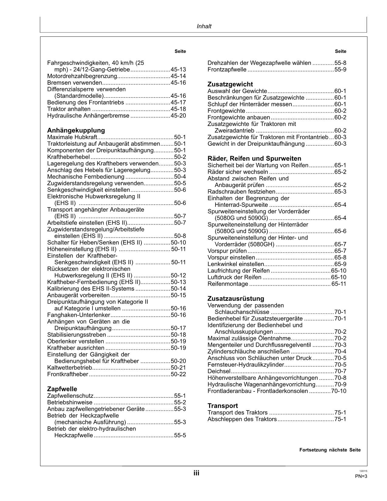 JOHN DEERE 5080G 5090G 5090GH TRAKTOR BETRIEBSANLEITUNG