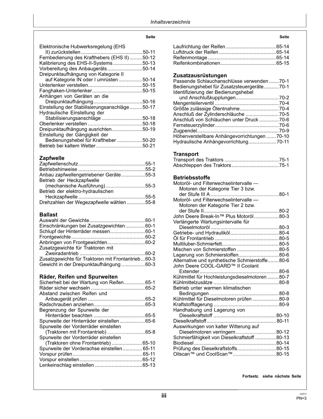 JOHN DEERE 5080GF 5090GF 5100GF 5080GV 5090GV 5100GV TRAKTOR BETRIEBSANLEITUNG