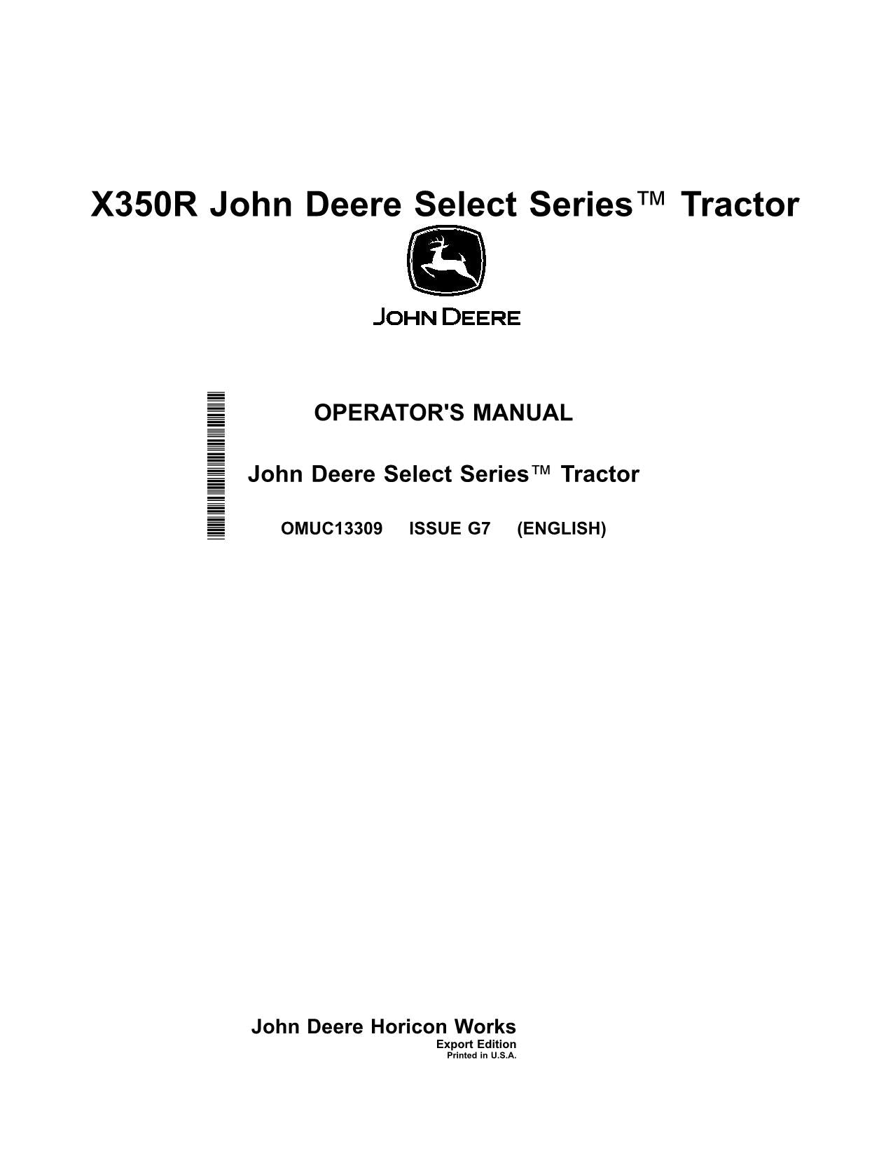 JOHN DEERE X350R TRAKTOR BETRIEBSANLEITUNG #1 – PROFMANUAL