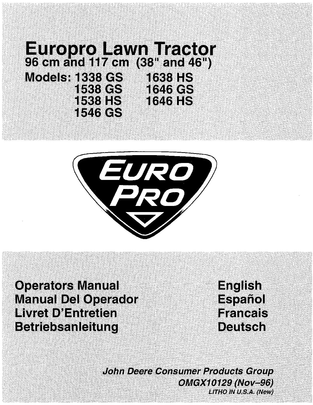 JOHN DEERE 38 46 ZOLL Sabre 1338GS 1538HS TRAKTOR BETRIEBSANLEITUNG