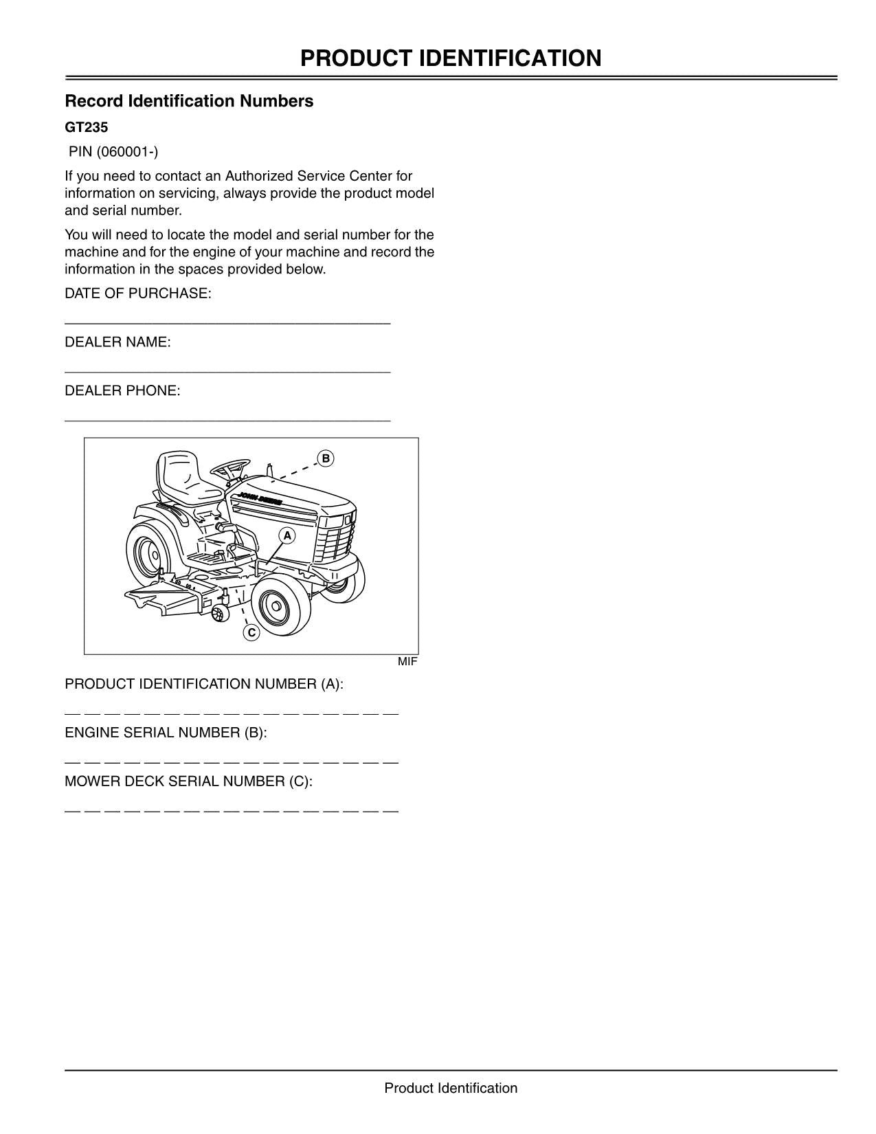 JOHN DEERE GT235 TRAKTOR BETRIEBSANLEITUNG #1