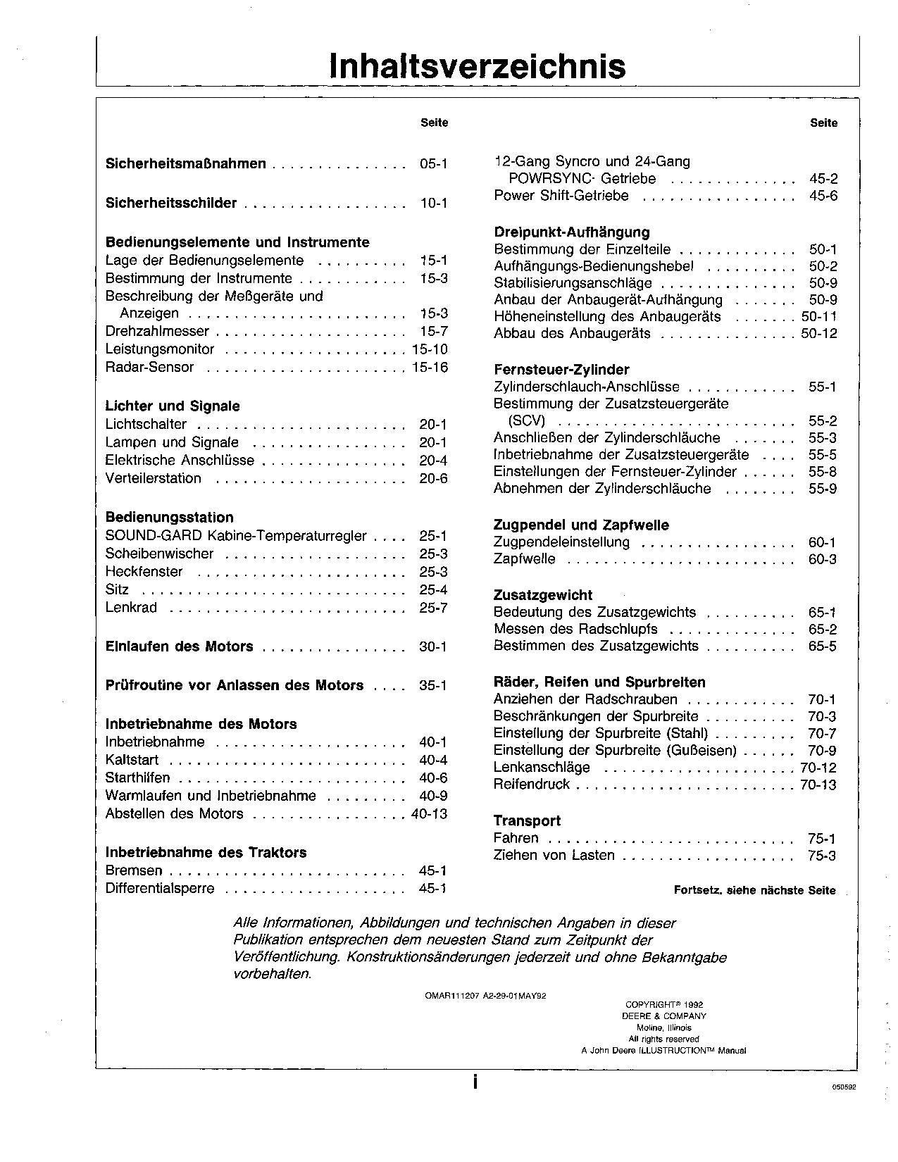 JOHN DEERE 8560 8760 8960 TRAKTOR BETRIEBSANLEITUNG