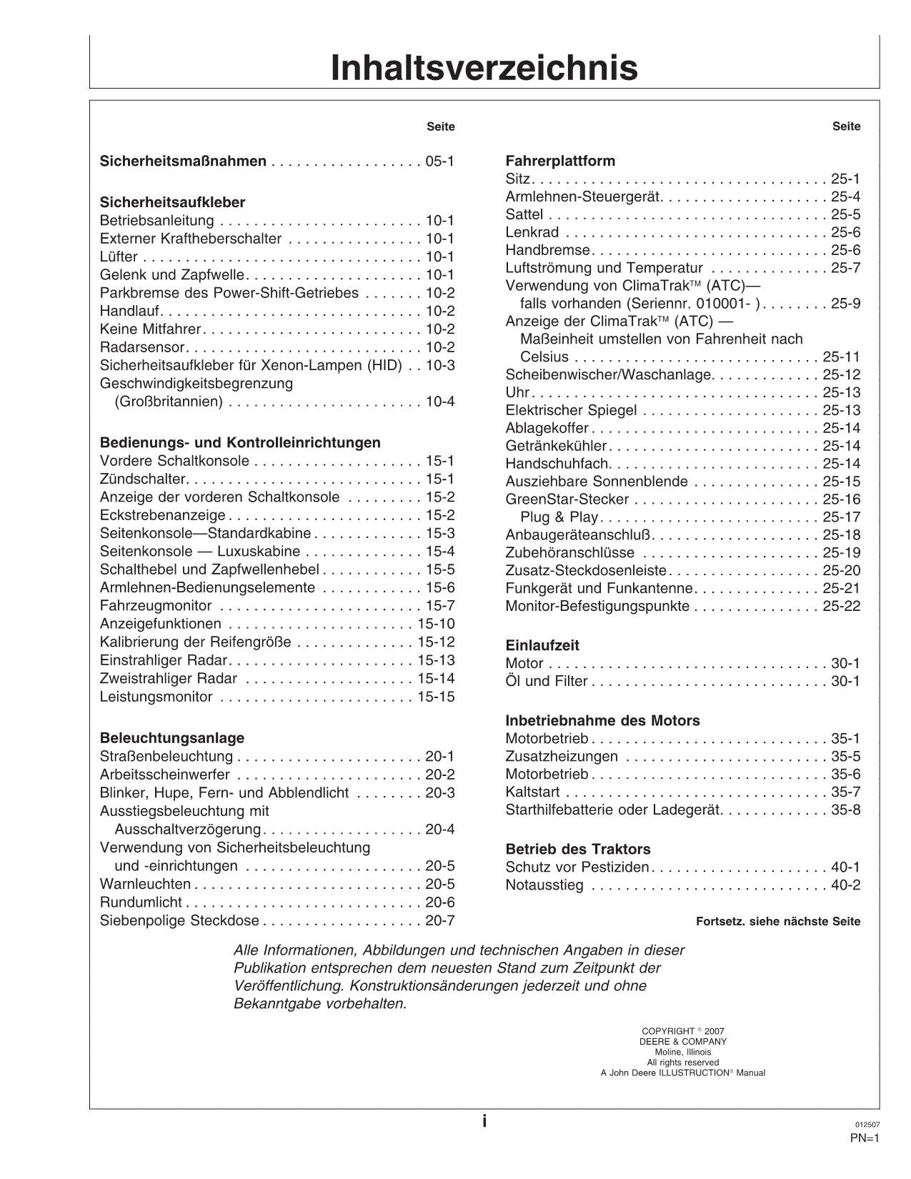 JOHN DEERE 9320 9420 9620 9520 TRAKTOR BETRIEBSANLEITUNG