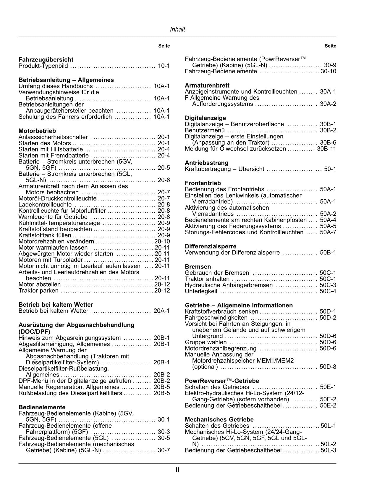 JOHN DEERE 5075GL 5075GF 5075GV 5075GN TRAKTOR BETRIEBSANLEITUNG