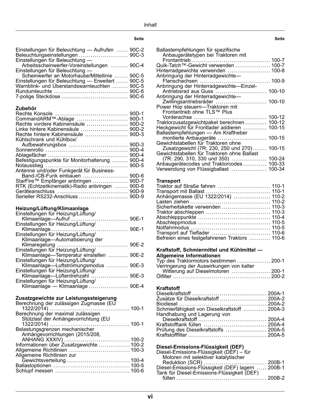 JOHN DEERE 7R 230 250 270 290 310 330 350 TRAKTOR BETRIEBSANLEITUNG