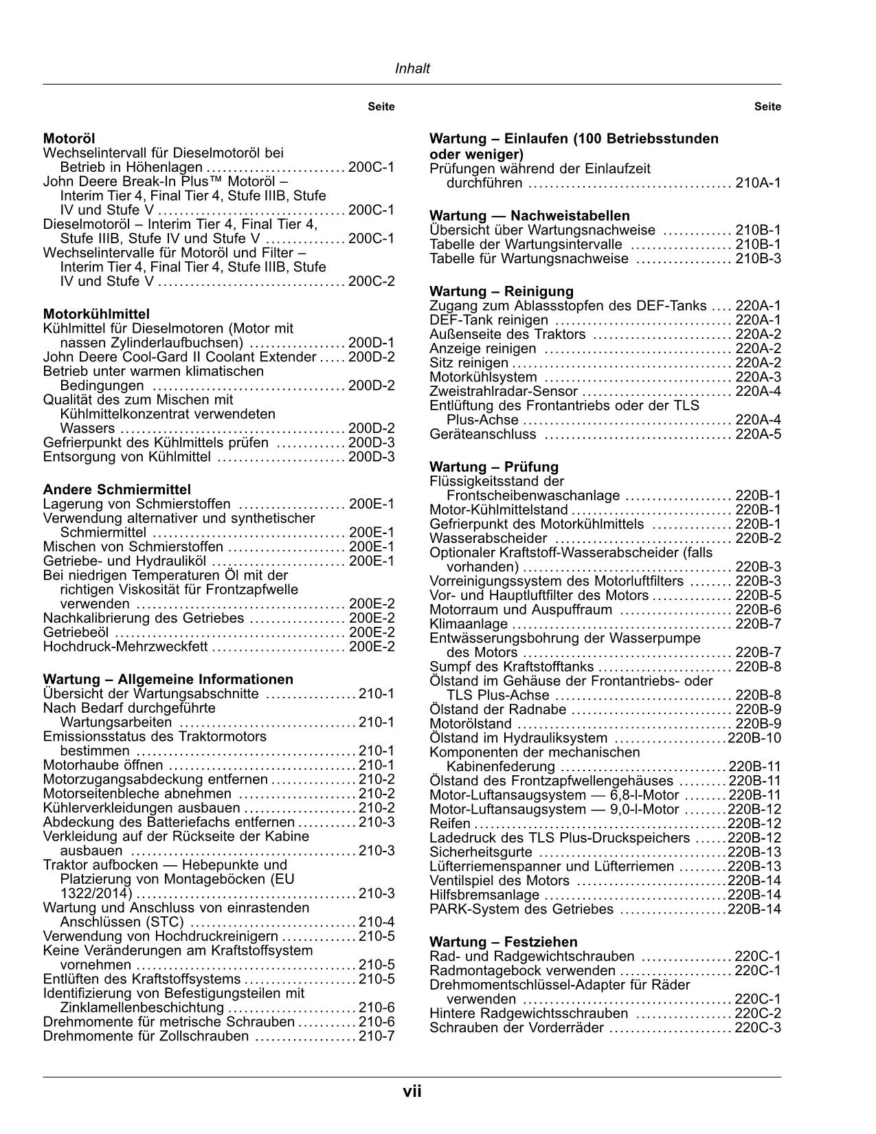 JOHN DEERE 7R 310 350 330 290 270 TRAKTOR BETRIEBSANLEITUNG