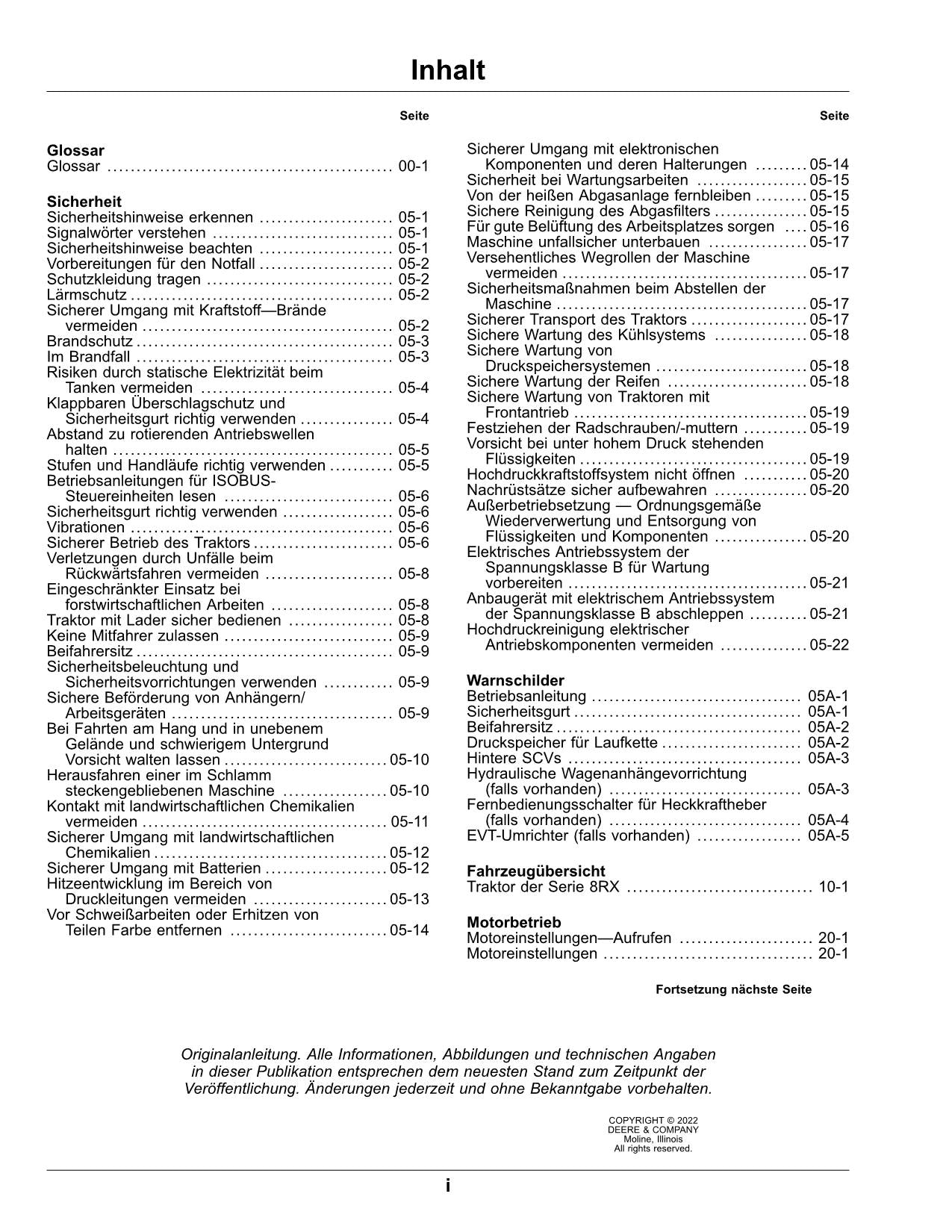 JOHN DEERE 8RX 410 310 370 340 TRAKTOR BETRIEBSANLEITUNG