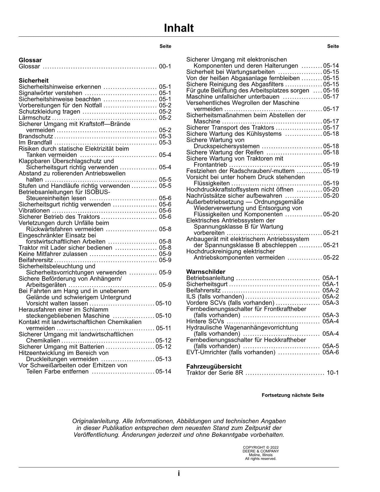 JOHN DEERE 8R 370 250 280 230 340 310 410 TRAKTOR BETRIEBSANLEITUNG