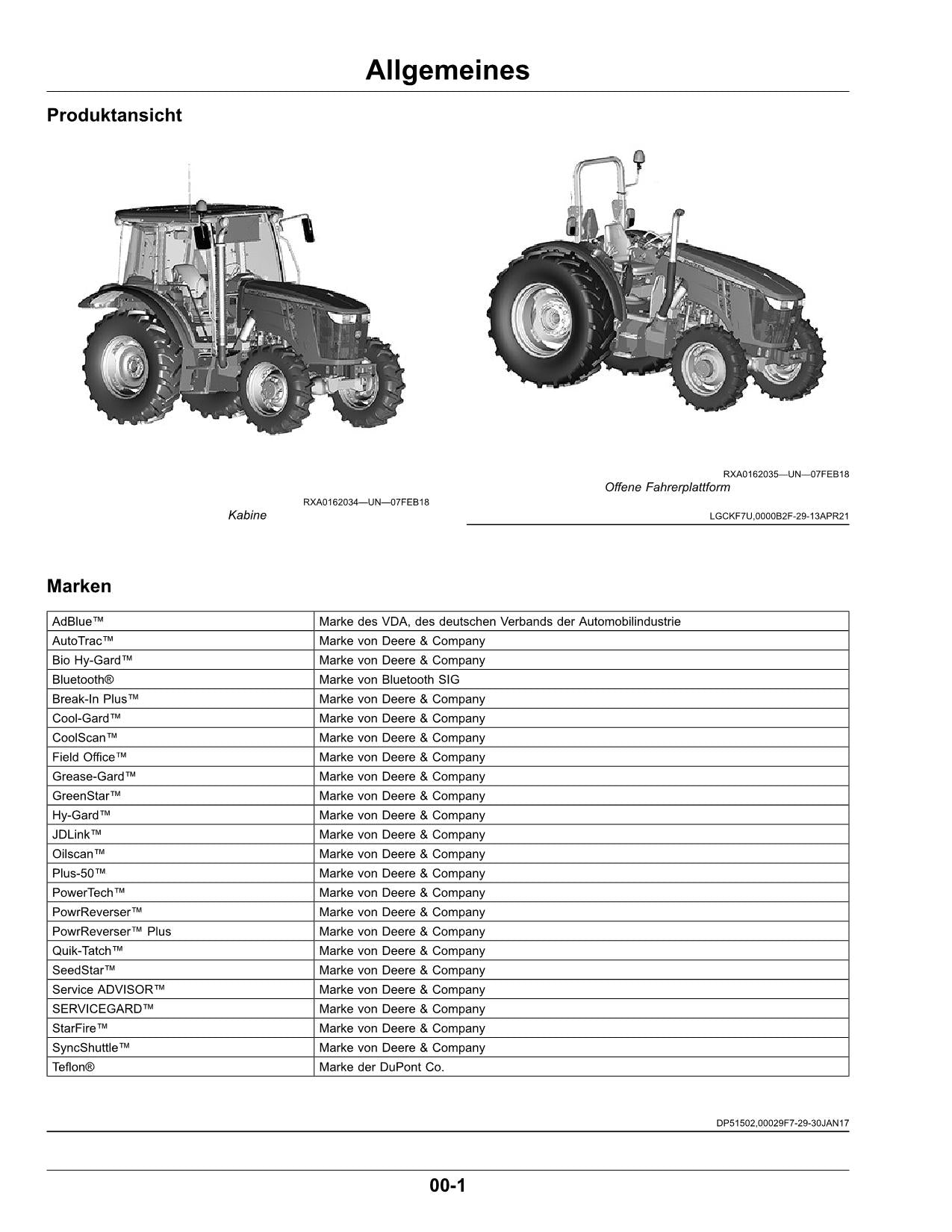 JOHN DEERE 5075M 5090M 5100M 5115M TRAKTOR BETRIEBSANLEITUNG