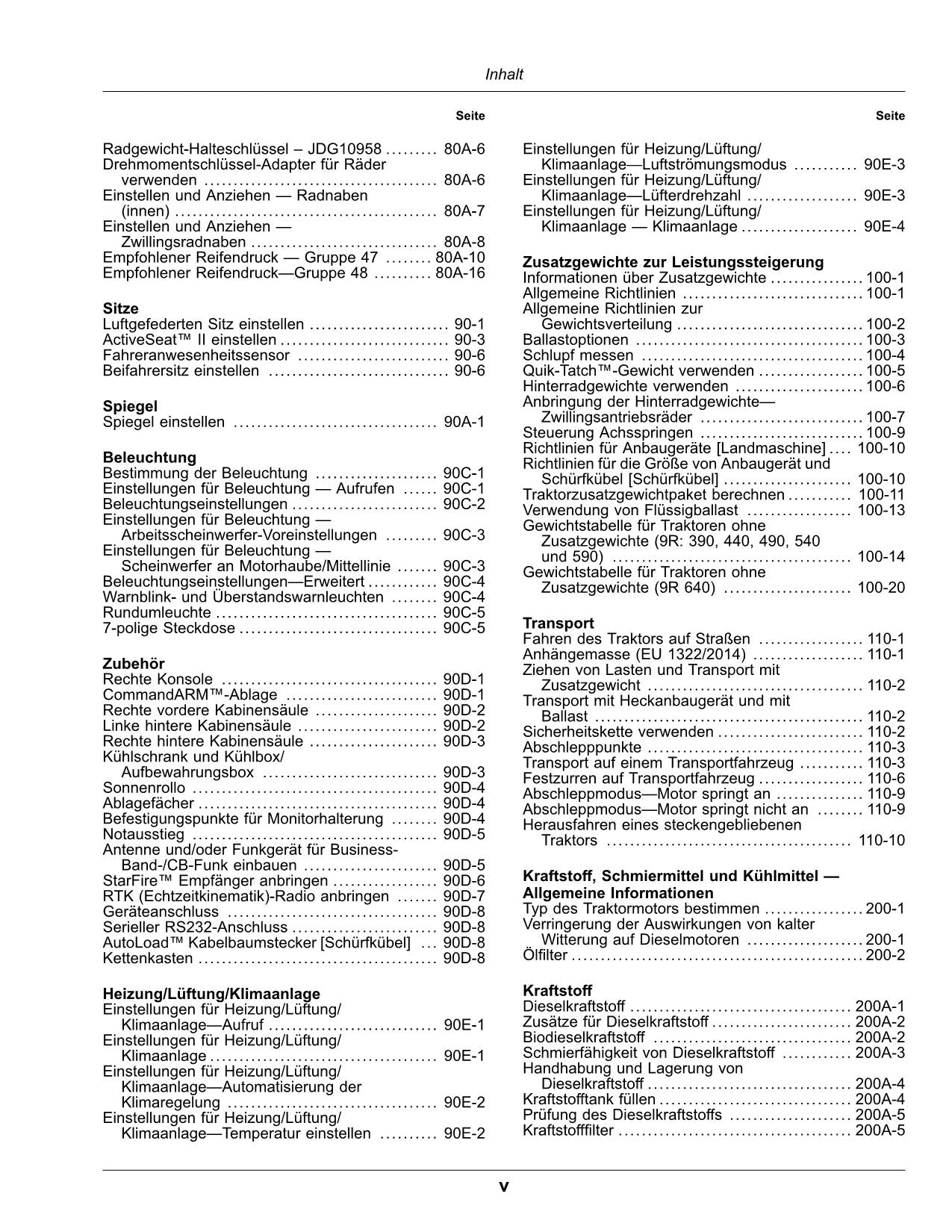 JOHN DEERE 9R 490 540 590 490 390 640 590 TRAKTOR BETRIEBSANLEITUNG