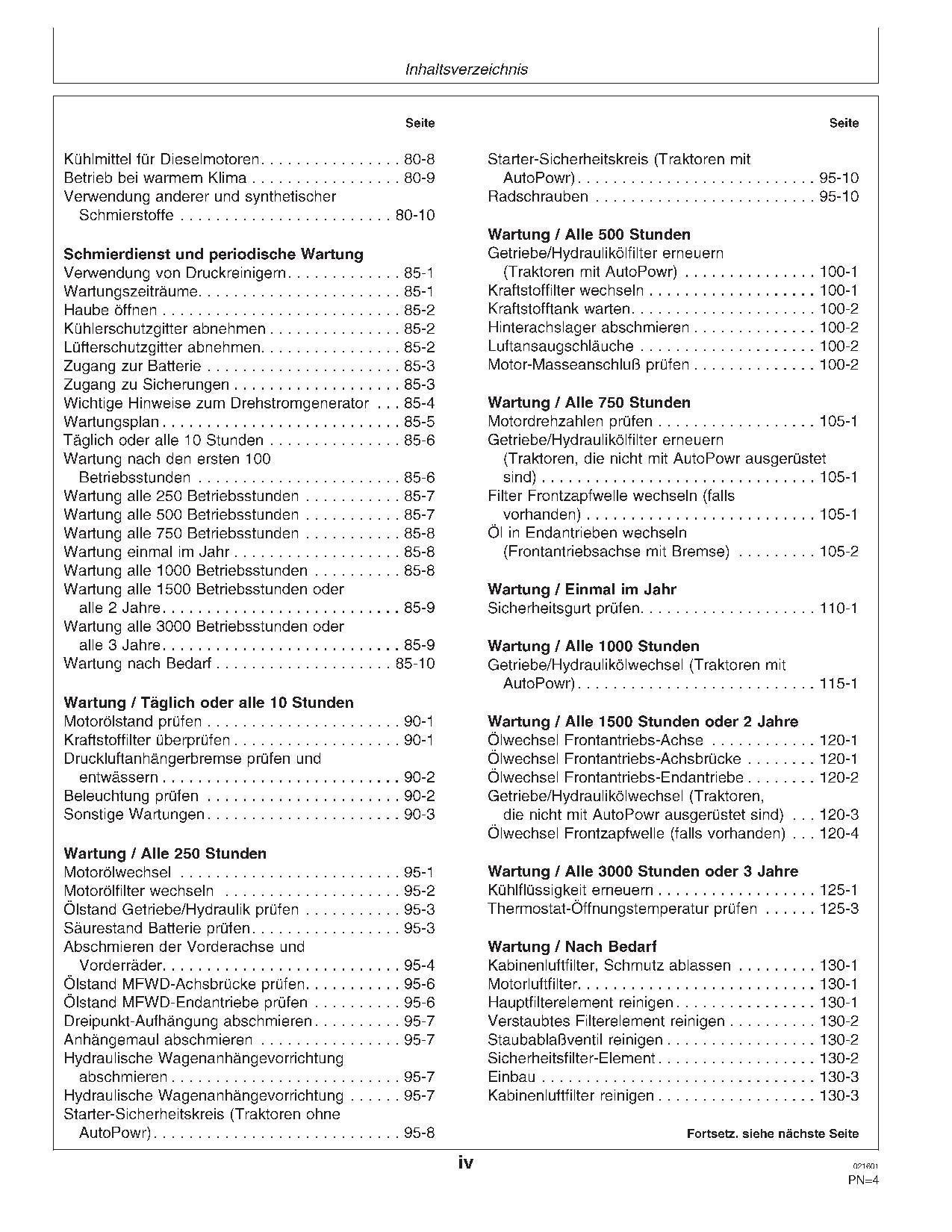 JOHN DEERE 6010 6110 6210 6310 6410 TRAKTOR BETRIEBSANLEITUNG