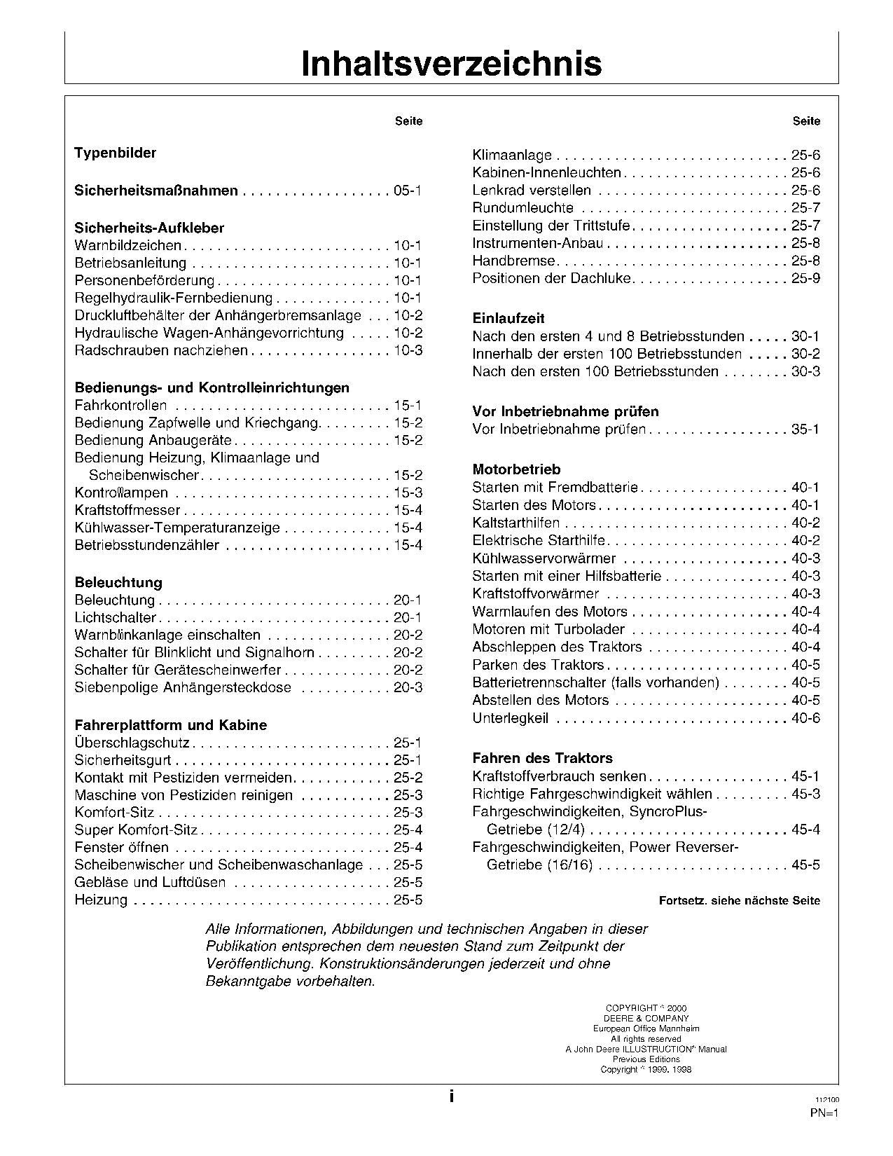 JOHN DEERE SE 6010 SE 6110 SE 6210 SE 6310 SE 6410 TRAKTOR BETRIEBSANLEITUNG