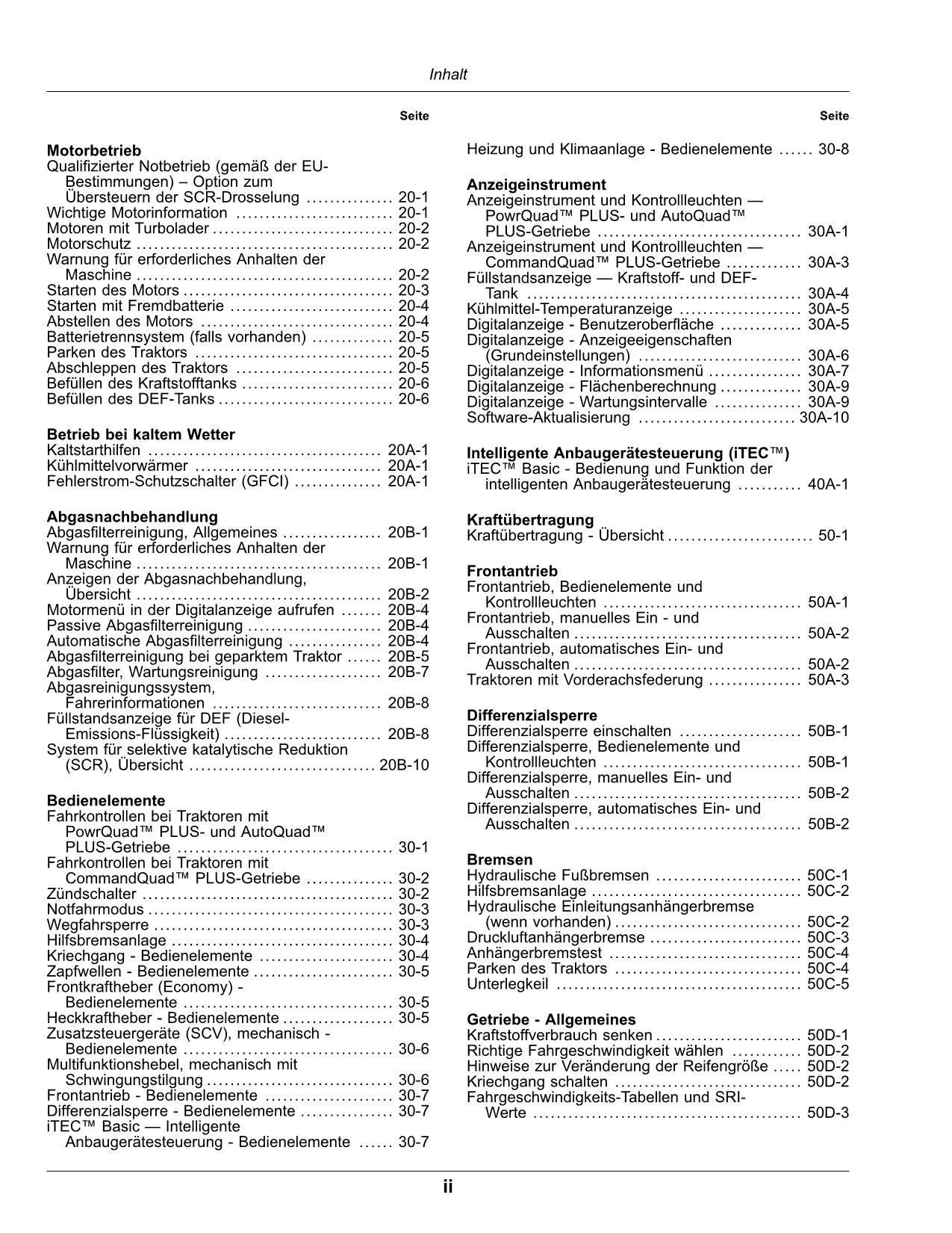 JOHN DEERE 6095MC 6105MC 6115MC 6095RC 6105RC 6115RC TRAKTOR BETRIEBSANLEITUNG