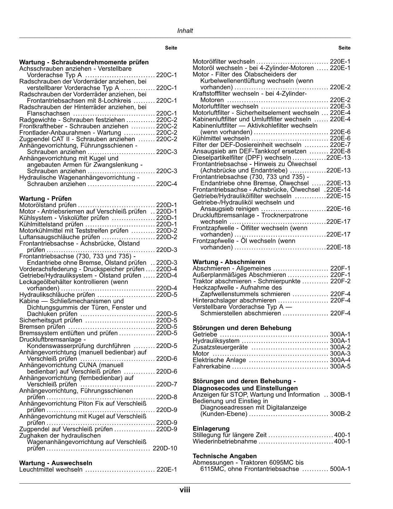 JOHN DEERE 6095MC 6105MC 6115MC 6095RC 6105RC 6115RC TRAKTOR BETRIEBSANLEITUNG