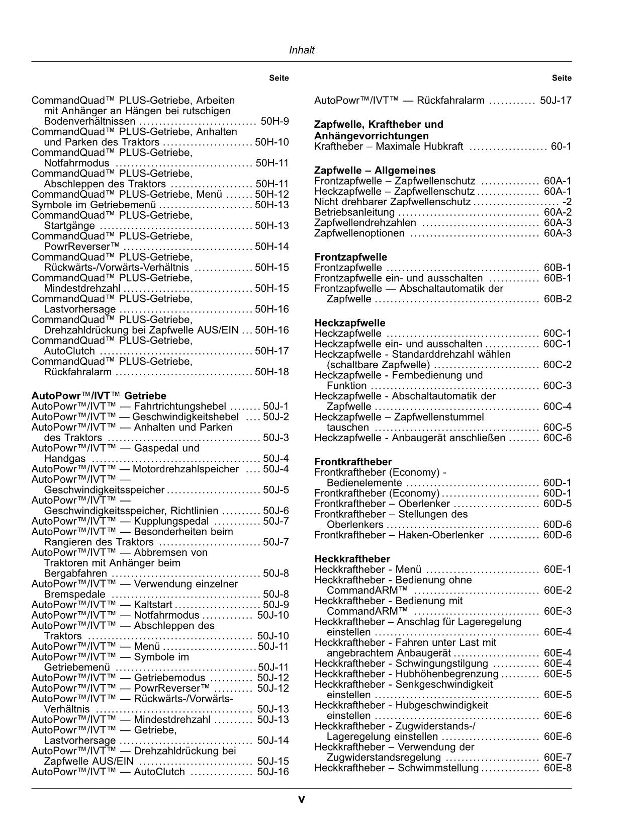 JOHN DEERE 6090M 6100M 6110M 6120M TRAKTOR BETRIEBSANLEITUNG